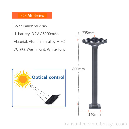 LED Solar Bollard Lights for Outdoor Pathway and Garden Decoration